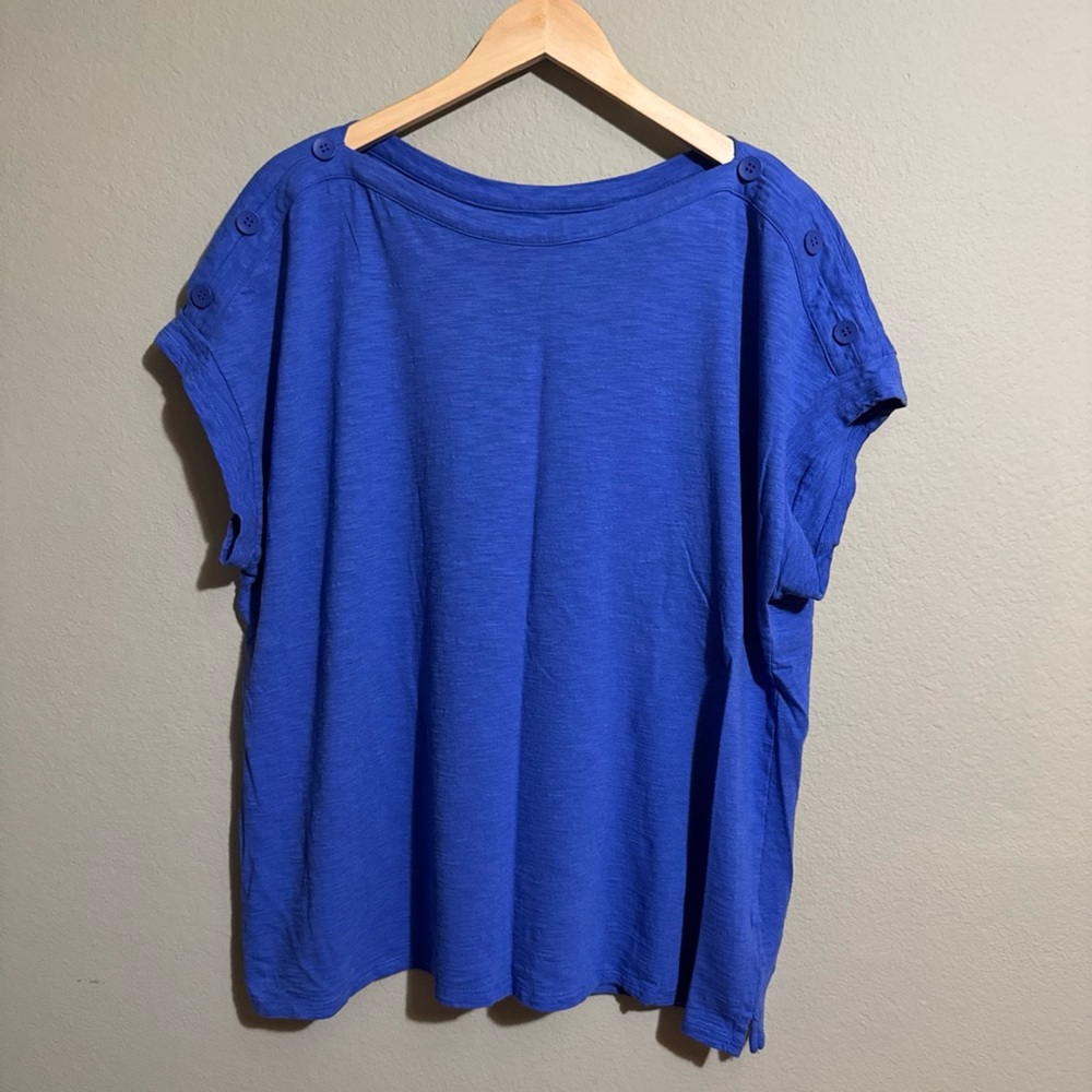 Talbots Royal Blue Short Sleeve Button-Shoulder Tee